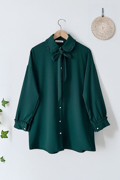 MODAQU Bow Baby Collar Crepe Tunic - Petrol Green