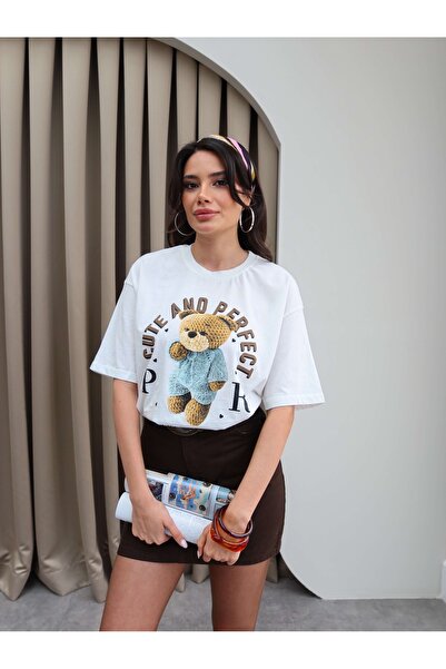 ESRAHELVACI Μπλουζάκι με στάμπα λευκό αρκουδάκι