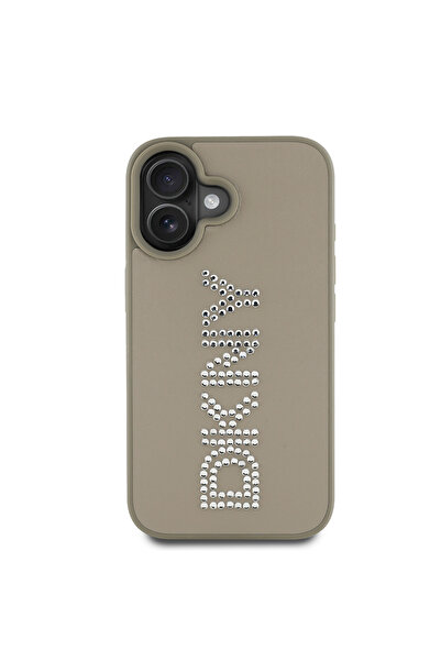 Dkny iPhone 16 Kılıf DKNY Lisanslı Taşlı DKNY Yazılı Metalik Rhinestones PU D...