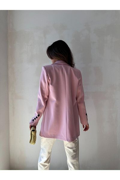 BUTİK ELAJ Women's Pink Atlas Single Button Blazer Jacket
