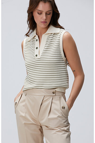 Network Kırık Beyaz Haki Çizgili Triko