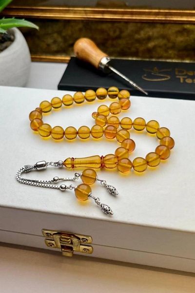 dergah tesbih Honey Colored Pressed Fire-i Amber Prayer Beads