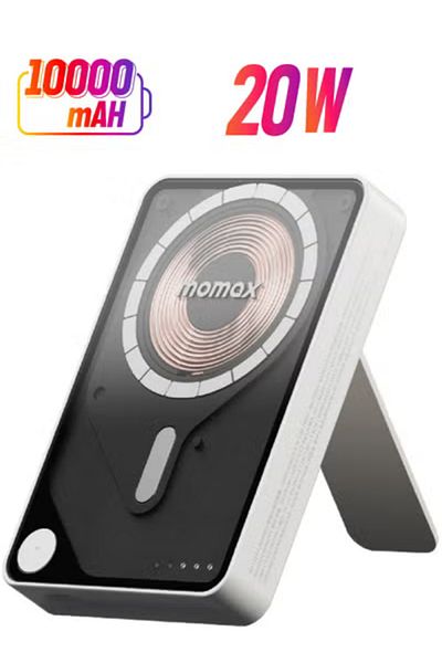 Momax 1-Power X PRO+ 10000mAh Magnetic Wireless Power Bank with Stand and Built-in USB-C Cable White