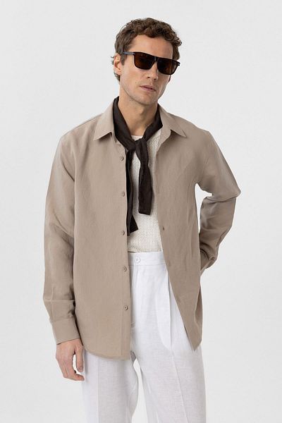 Antioch Beige Relax Fit Modal Fabric Men's Shirt