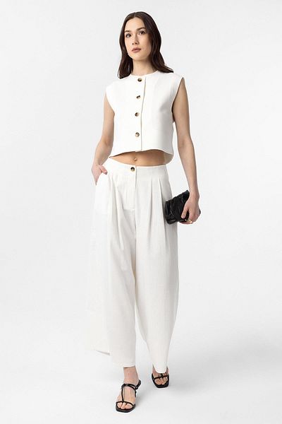 Antioch White Linen Blended Women's Culotte Trousers