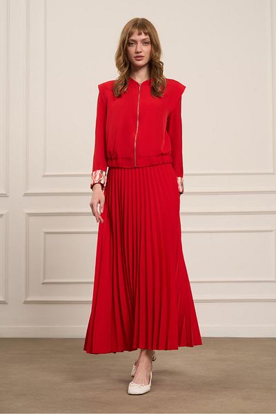 FTZ WOMEN Women's Pleated Skirt Suit Red 31024
