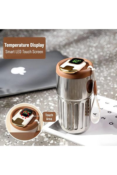 COOYA 450ml Insulated Travel Coffee Mug with Temperature Display,Stainless Steel Vacuum,Leakproof Thermal