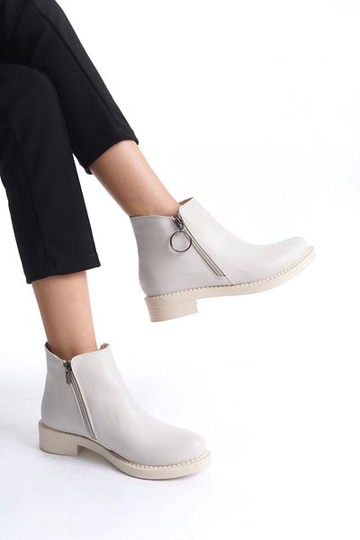 TB Terzi Bey Margaret Zippered Orthopedic Heel Support Γυναικείες Μπότες Kt - Κρέμα