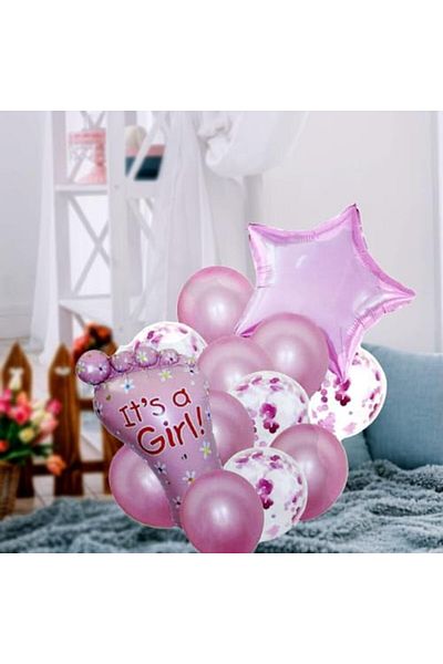 Generic بالونات مايلر من It's A Girl لتزيين حفلات استقبال المولود من إيطاليا، مجموعة من 14 قطعة، باللون الوردي