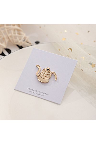 MIBRU Golden Coffee Kettle Brooch – Unique Gift for Coffee Lovers, Steampunk Style Jewelry
