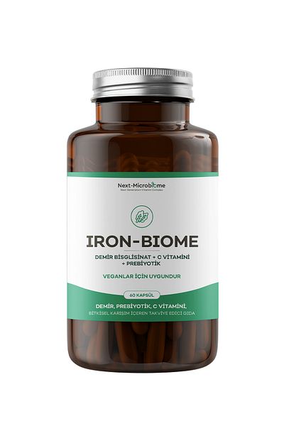 Next Microbiome Iron-Biome Food Supplement Containing Iron, Prebiotic, Vitamin C, Herbal Mixture (60 Capsules)