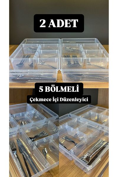 Bayev 2 τεμάχια Nova 5 Διαμερίσματα Συρτάρι Organizer Μαχαιροπήρουνα Κουτί κουταλιού χωρίς κάλυμμα - Organizer κουζίνας
