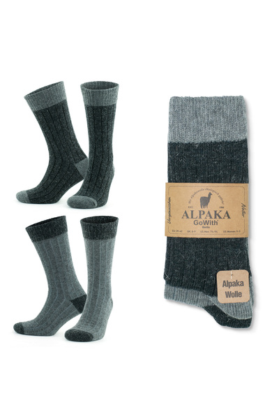 Go With Unisex 2'li Alpaka Yünlü Kışlık Yıkamalı Doğal Sıcak Topuk Burun Renkli Esnek Termal Çorap 3096