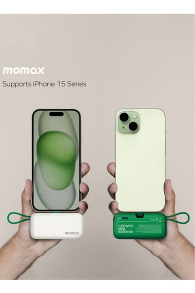 Momax 1-Power Mini Battery Pack 5000 mAh Power Bank [20W] مع كابل USB-C PD مدمج - أخضر