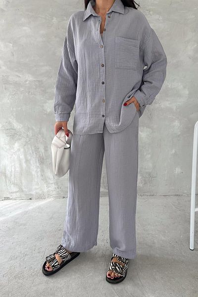 İstangül Butik Muslin Fabric Shirt Pants Suit