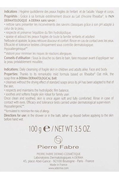 A-DERMA Aderma Fragile Skin Dermatological Cleansing Bar 100 G