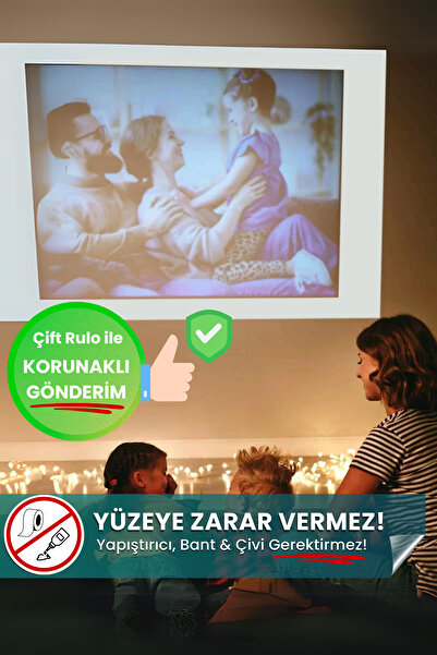 Evbuya 150x220 Cm Projeksiyon Perdesi, Korunaklı Gönderim, Ev Sineması, Yapışkansız Duvar Perdesi