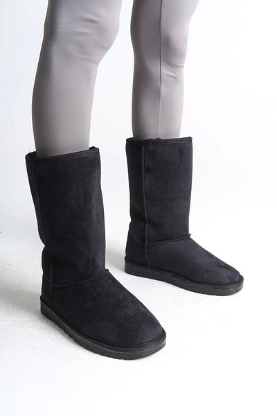 TB Terzi Bey Freya Laceless Flat Sole Suede Γυναικείες Μπότες με Γούνα Εσωτερικά St - Μαύρο