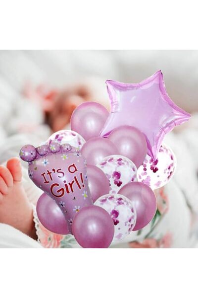 Generic Italo It’s A Girl Mylar Balloon Baby Shower Decoration Balloons 14-Pieces Set, Pink
