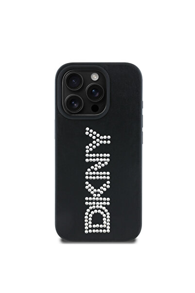 Dkny iPhone 16 Pro Max Kılıf DKNY Lisanslı Taşlı DKNY Yazılı Metalik Rhinesto...