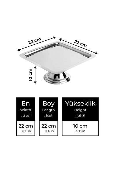 Fiyakalı Ürünler Atölyesi 2-Piece Silver Square, Stylish Cake, Pastry, Cookie and Dessert Serving Presentation Stand with Legs