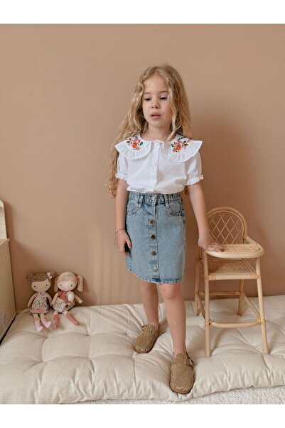 WİKİBOOM Female Child Poplin Shirt Denim Skirt Set 2 Set Shirt Skirt Set Summer Shirt Skirt Set Summer Set