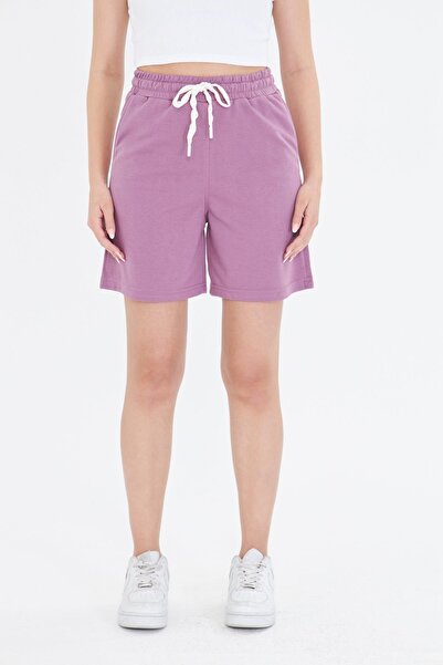 TRENDHİLL Γυναικείο βαμβακερό σορτς Plum 7001-M