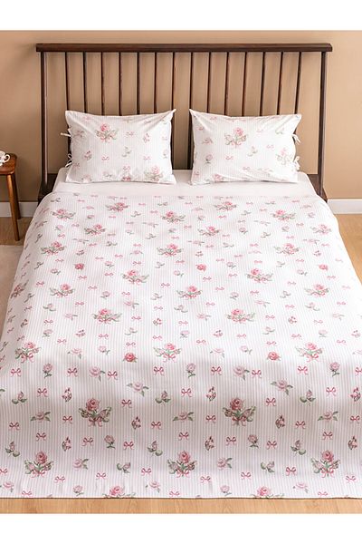 LC Waikiki Bow and Rose Patterned Cotton Double Pique Set