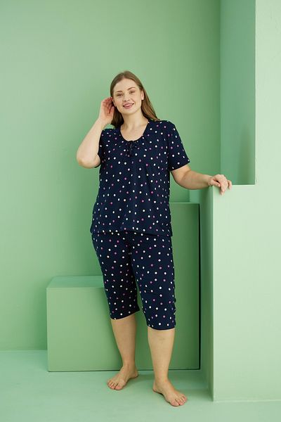 Siyah İnci Costum Capri oversize din bumbac cu imprimeu albastru închis Curve Plus Size 25112779