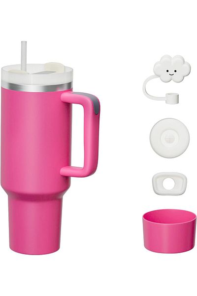COOYA 40 oz Tumbler, Leak-proof Silicone Boot Straw, Stainless Steel Cup for Hot Cold Beverages(Pink)