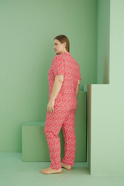 Siyah İnci Coral Pattern Bürümcük Pajama Kol Dip Lenger, Large Size, Buttoned Suit