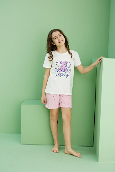 Siyah İnci Σετ πλεκτό σορτς με βαμβακερό λαιμόκοψη με σχέδιο εκρού 25115025