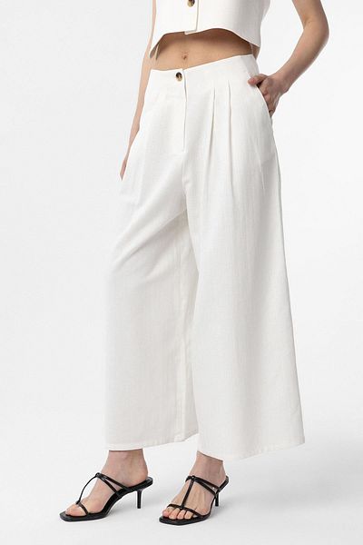 Antioch White Linen Blended Women's Culotte Trousers