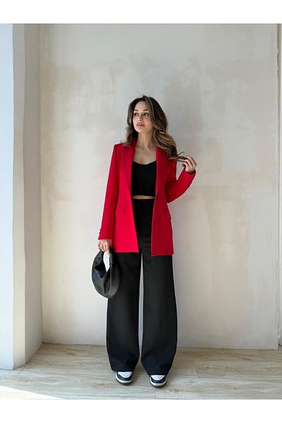 BUTİK ELAJ Women's Red Atlas Single Button Blazer Jacket