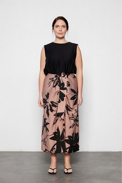 LUOKK Fybo Plus Size Tie-Up Midi Skirt Print