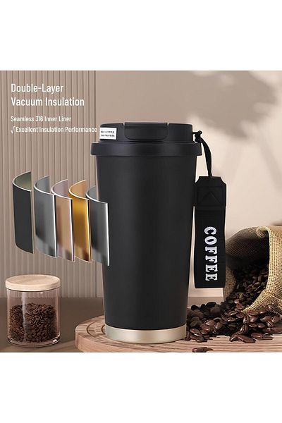 COOYA كوب قهوة، 520 مل من الفولاذ المقاوم للصدأ، كوب سفر معزول بالفراغ للاستخدام المنزلي والمكتبي والاستخدام الخارجي