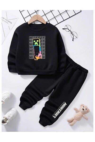 JoneBase Unisex Kids Creeper Printed Cotton Crew Neck Bottom-Top Tracksuit Set