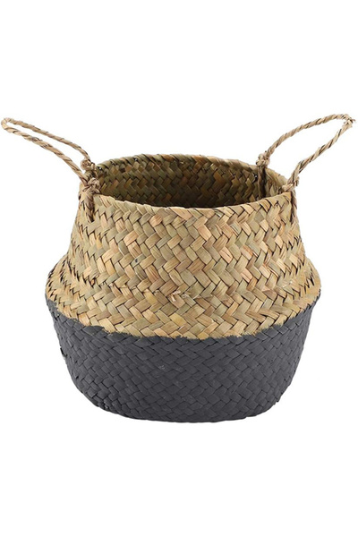 Bahçem Katlanabilir Hasır Sepet Saksılık Natural-Siyah 20x23cm