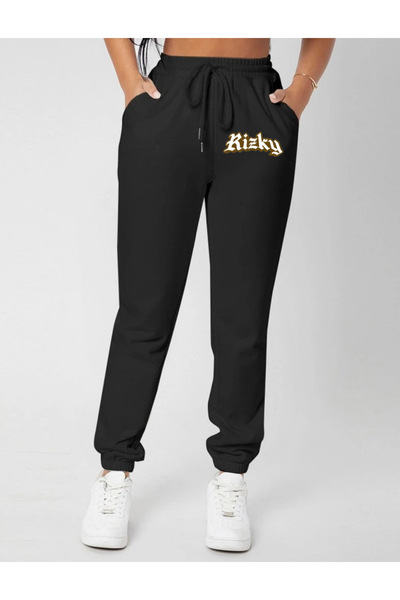 RPT MODA بنطال رياضي مريح بقصة مرنة وجيب KIZKY مطبوع من الأسفل