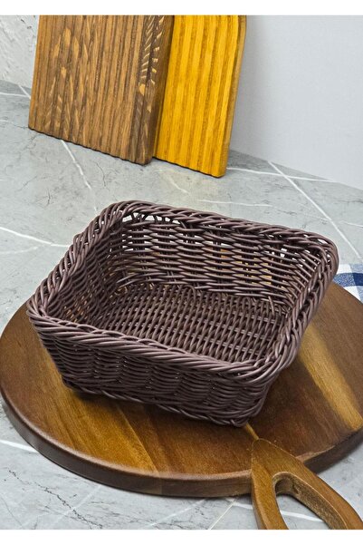 HomeTarz Ekmek Sepeti - Hasır Görünümlü Kare Ekmek Sepeti - Küçük Boy, 19 CM