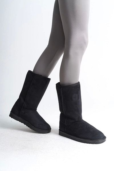TB Terzi Bey Freya Laceless Flat Sole Suede Γυναικείες Μπότες με Γούνα Εσωτερικά St - Μαύρο