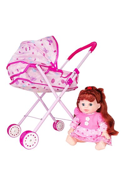 Salamandra Set carucior cu papusa satena, roz, SALAMANDRA KIDS®