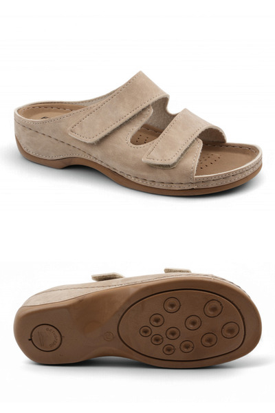 FLY SOFT Beige Velcro Anatomical Sole Women's Slippers (Comfort)