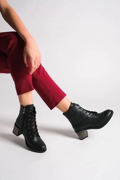 TB Terzi Bey Diana Lace-up Zippered Orthopedic Heel Support Γυναικείες Μπότες St - Μαύρο