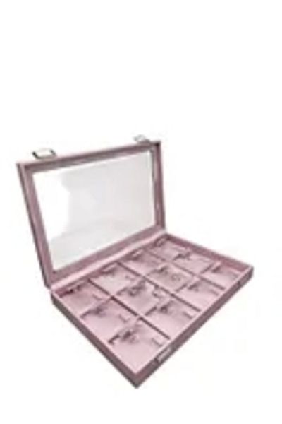 MeGass Dekor New Glass Covered Imera Leather Fabric Pink Color 34 cm / 24 cm Triple Set Table