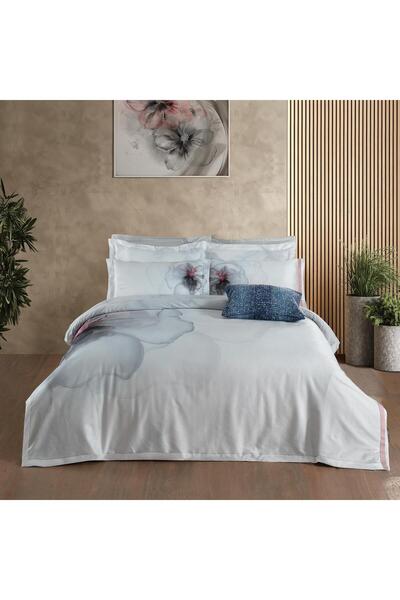 Sarev Efira King Size %100 Pamuk Saten "300 TC" Nevresim Takımı Beyaz
