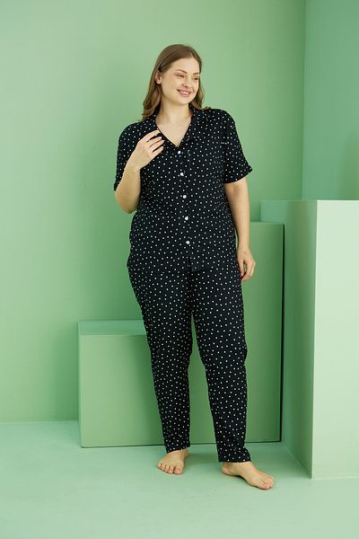 Siyah İnci Sunny Pajama Set - Red Patterned Large Size Exchange Length Buttons 25118713