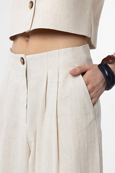 Antioch Ecru Linen Blended Women's Culotte Trousers