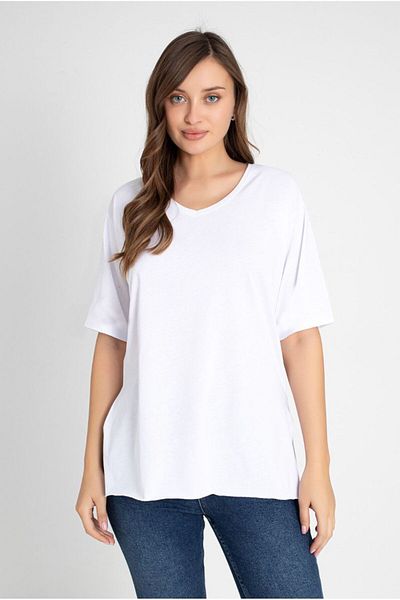 Orly More Cotton V-Neck Formal Women's Casual T-Shirt with Sleeves and Slits