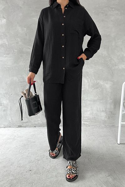 İstangül Butik Muslin Fabric Shirt Pants Suit